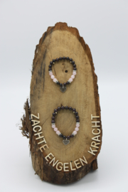 Armband granaat/rozenkwarts met hartje 8 mm