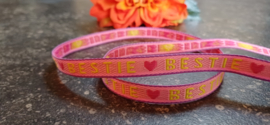 Tekstlint Bestie pink-lime green, per meter
