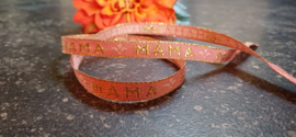 Tekstlint Mama vintage pink-gold, per meter