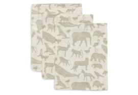 Hydrofiel washandje 15x20cm Animals Olive Green (3pack)