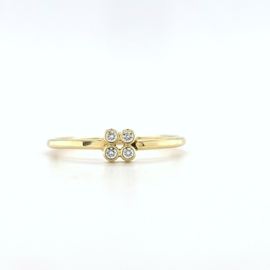 14k gouden ring met vier witte diamanten in vierkant