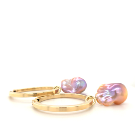 XL Geelgouden Creolen met roze Barokparels