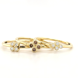 14k gouden ring met vier natuurlijke bruine diamanten