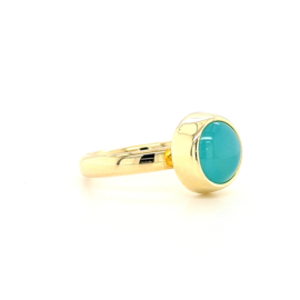 Gouden ring met Sea Blue Chalcedoon