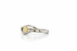Witgouden ring met geelgoud en diamant