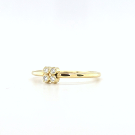 14k gouden ring met vier witte diamanten in vierkant