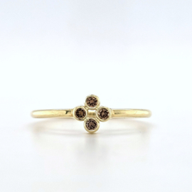 14k gouden ring met vier natuurlijke bruine diamanten