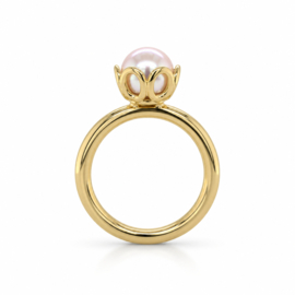 Gouden parelring met Akoya parel – Kroonring