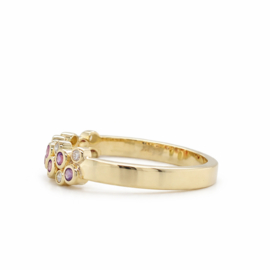 Unieke Gouden Ring met Pastel Saffieren en Diamant