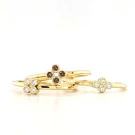 14k gouden ring met vier natuurlijke bruine diamanten