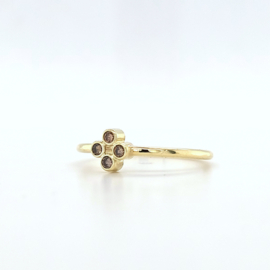 14k gouden ring met vier natuurlijke bruine diamanten