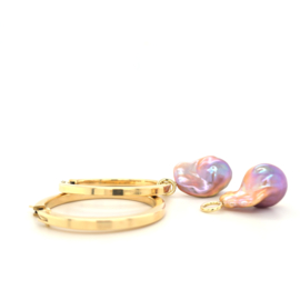 XL Geelgouden Creolen met roze Barokparels