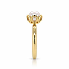 Gouden parelring met Akoya parel – Kroonring