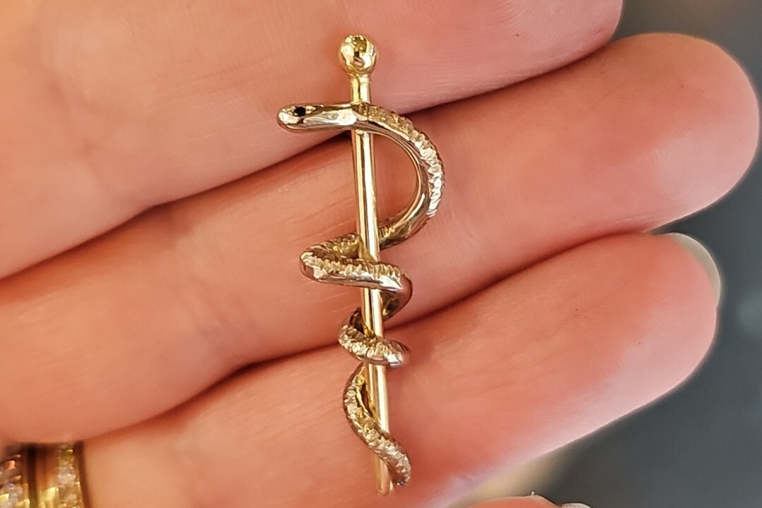 Gouden Esculaap met Zwarte Diamanten Ogen