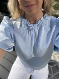 Bloesje satijn - blauw