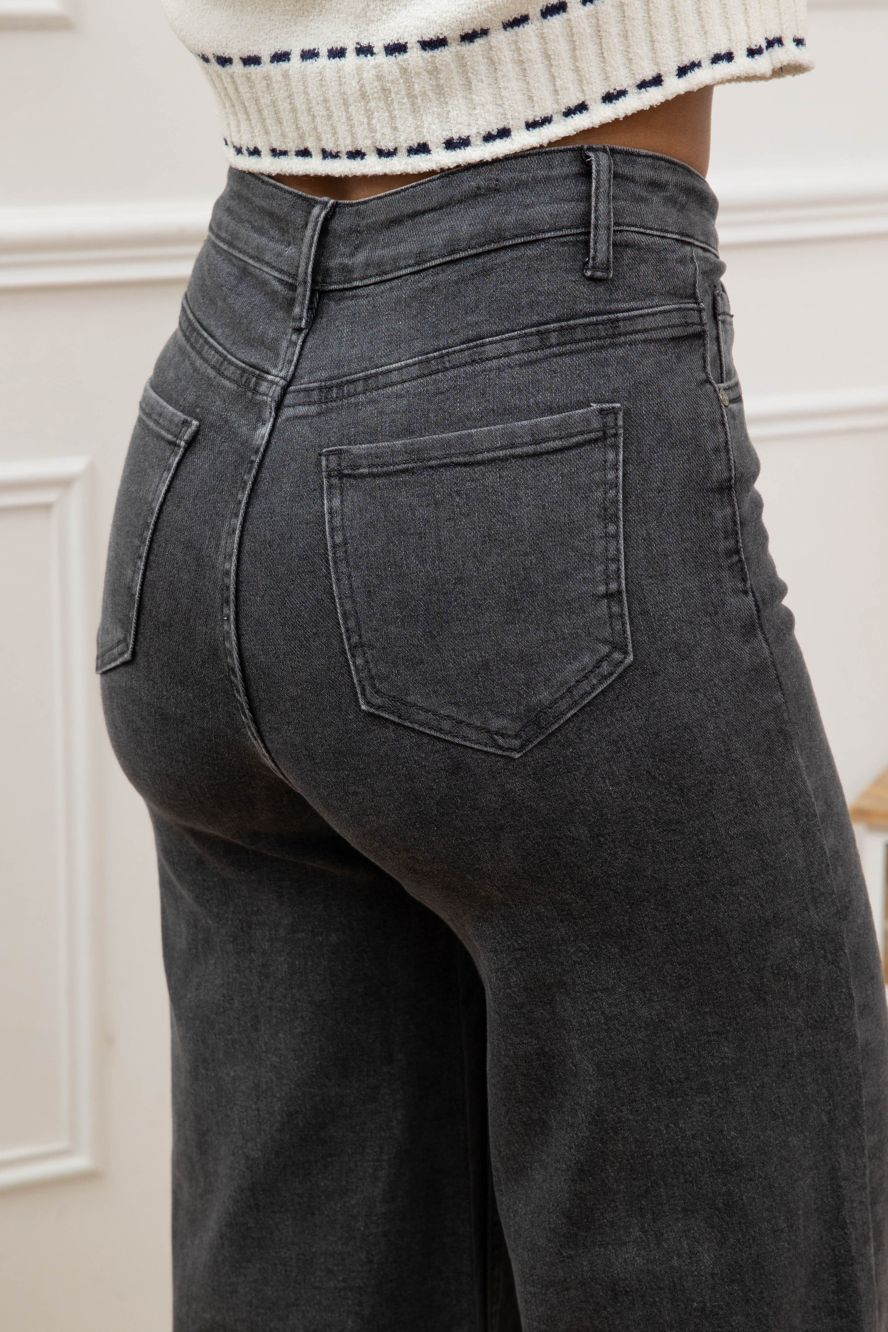Wide jeans donkergrijs