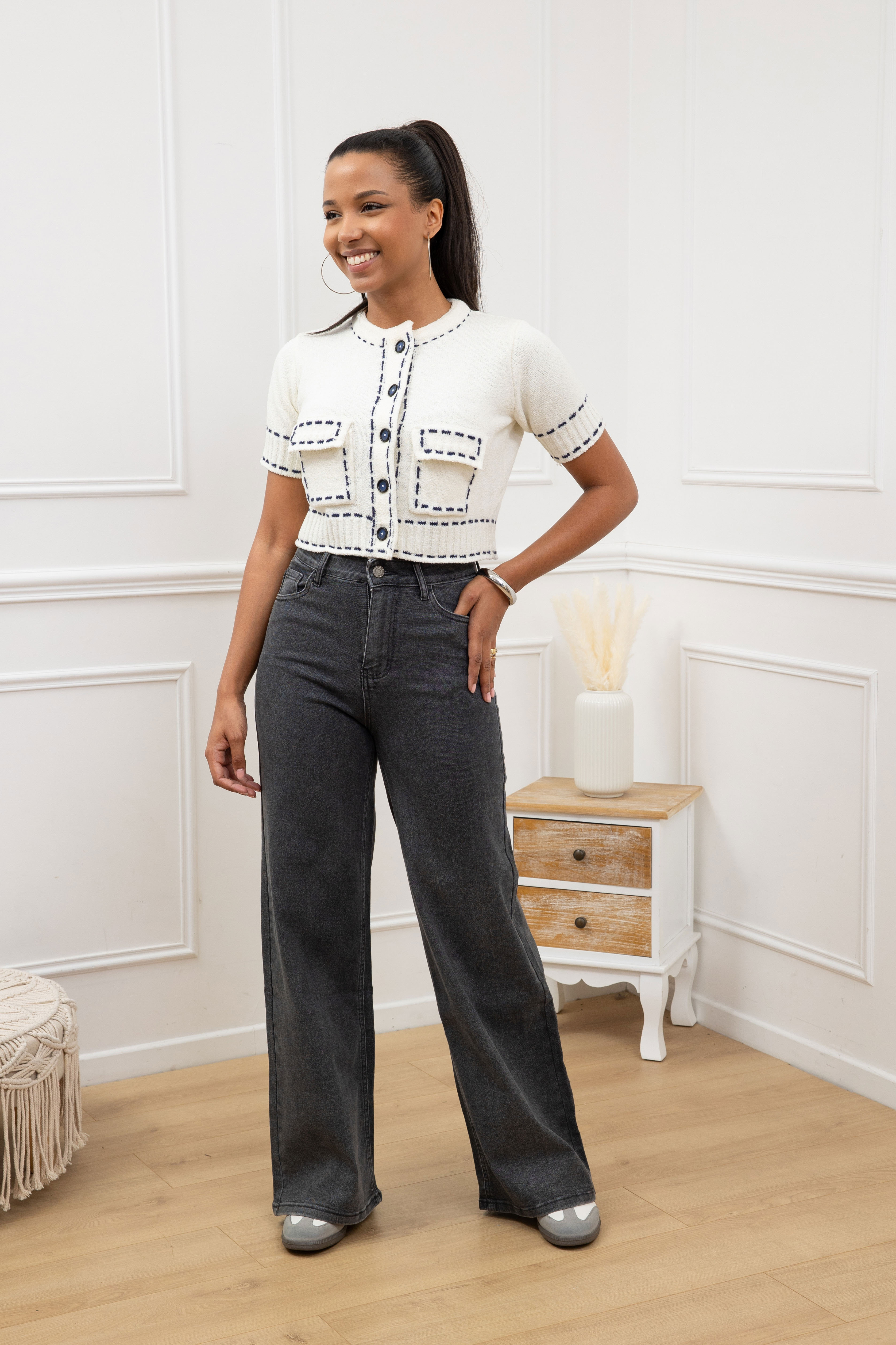 Wide jeans donkergrijs