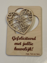 houten wenskaart huwelijk