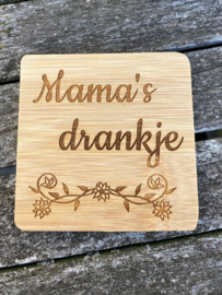 set 4 gegraveerde bamboe onderzetters mama/moederdag