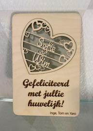 houten wenskaart huwelijk