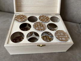 houten kist voor koffiecups