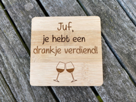 set van 4 houten onderzetters einde schooljaar juf/meester