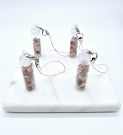 Rozekwarts Tashanger/Telefoonhanger Geluksflesje