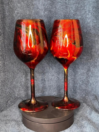 Wijnglas set hand bewerkt met epoxy (rood-goud-zwart)