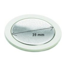 Bialetti alu. filterplaatje met 3 rubberen ringen 1 kops