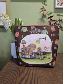 Pre-order: Projectbag egeltjes rits donkerbruin ongeveer 28 cm x 28 cm