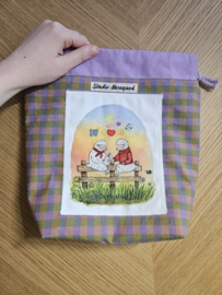 Projectbag koord Schaapjes op hek ongeveer 28 cm x 28 cm
