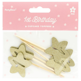Partydeco | cupcake topper 1st birthday gold (set/6)