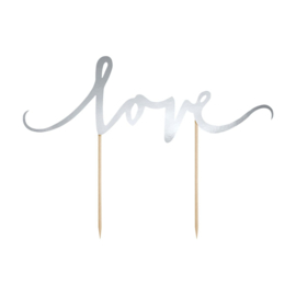 PartyDeco | Cake topper Love (Zilver)