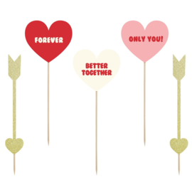 PartyDeco | Cake toppers Sweet love Harten&Pijlen (set/5)