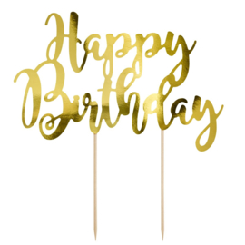 Partydeco | Happy birthday Goud Cake topper
