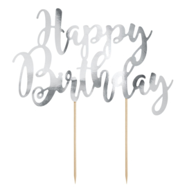 Partydeco | Happy birthday Zilver Cake topper