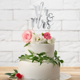 PartyDeco | Cake topper Mr & Mrs Zilver