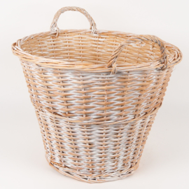 Brocante oude wit bruine rieten mand - groot