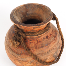 Originele oude Nepalese houten kruik / pot - 22 cm hoog