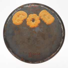 Decoratieve ronde vintage Doria koektrommel uit Italië met historische personen
