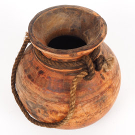 Originele oude Nepalese houten kruik / pot - 22 cm hoog