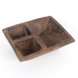 Oud traditioneel Indiaas houten schaaltje / kruidenbakje