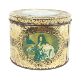 Decoratieve ronde vintage Doria koektrommel uit Italië met historische personen