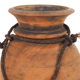 Traditionele oude Nepalese houten kruik / pot - 23,5 cm hoog
