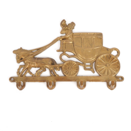 Vintage messing kapstok / sleutelrekje Koets met paarden