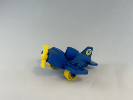 Vliegtuig blauw met gele wielen en propeller Duplo