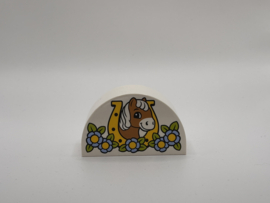 Halfrond blok paard / pony met hoefijzer wit Duplo