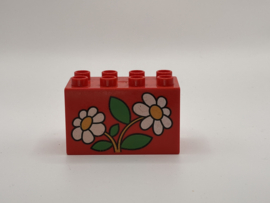 Bloemen op blok hoog rood Duplo