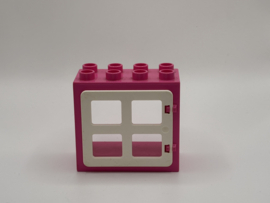 Kozijn donkerroze met raam / deur wit 2x4 Duplo