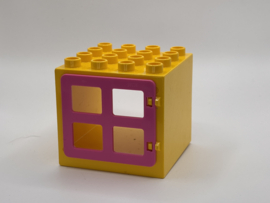 Kozijn geel met deur / raam roze 4x4 Duplo